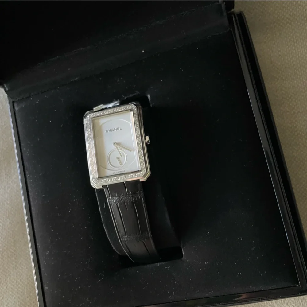 🖤Chanel🖤Boy-Friend Watch 18K White Gold Diamonds Alligator Exotic Band GM - Picture 2 of 14